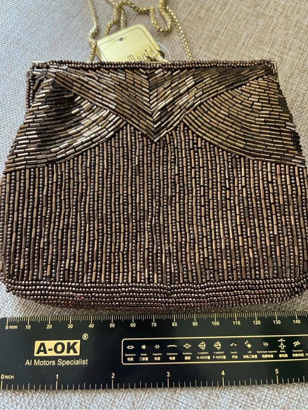 Magid Bronze Beaded Kiss-Lock Evening Clutch